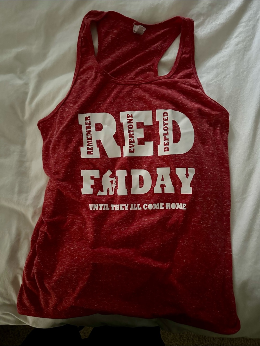 Jerzees Red Racerback Tank with White 'RED Friday' Graphic
